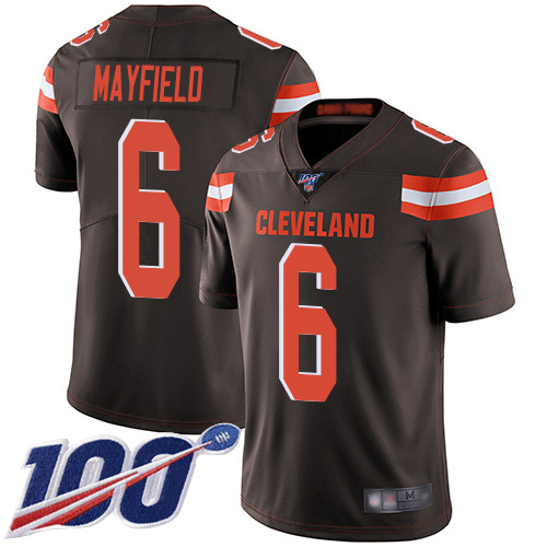 Cleveland Browns Baker Mayfield Men Brown Limited Jersey #6 NFL Football Home 100th Season Vapor Untouchable